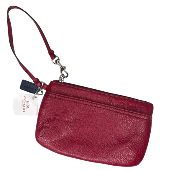 Coach pebbled leather medium wristlet crimson nwt prk lth F51683 NEW - Picture 2 of 15